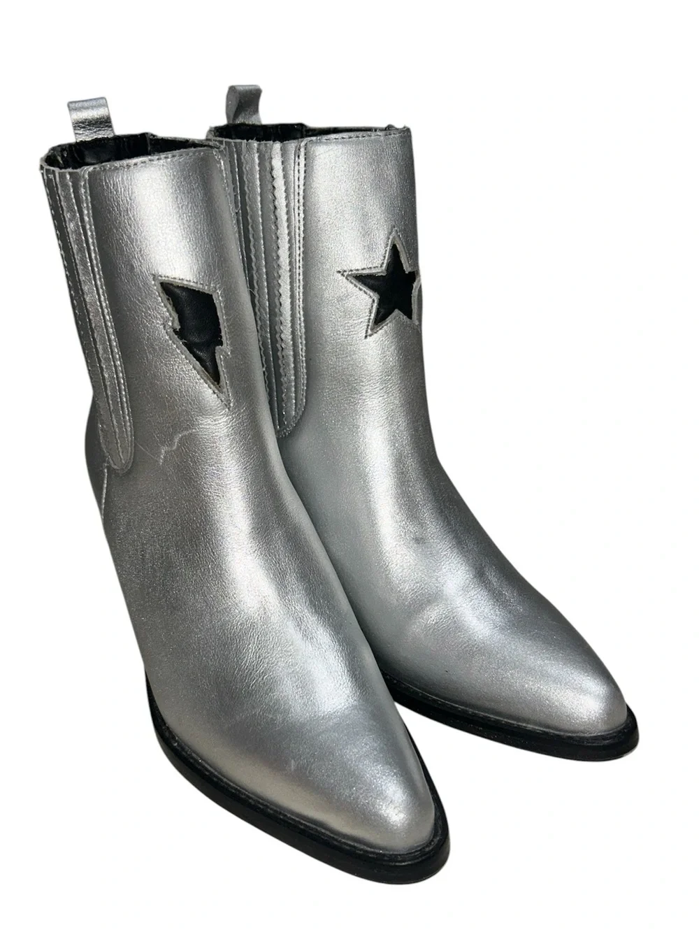 NEW BALA DI GALA women's Lyra Silver  premium leather ankle boots size 8